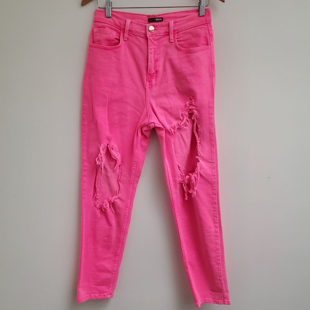Fashion Nova Vibrant Pink Distressed Women's Jeans Size 28